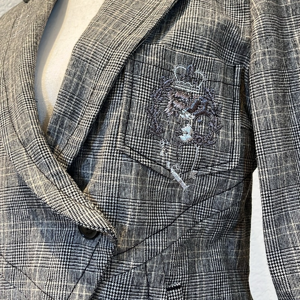 Firetrap Plaid Grey Cropped Blazer Size L - Picture 2 of 8